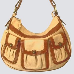 Aqua Madonna Hobo Leather Handbag Pockets Brown Shoulder Bag. 15"L x 3"W x 9.5"